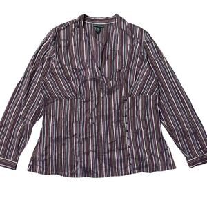 Lane Bryant Burgundy Red Striped Wrap Style Button Up Top Size 14/16